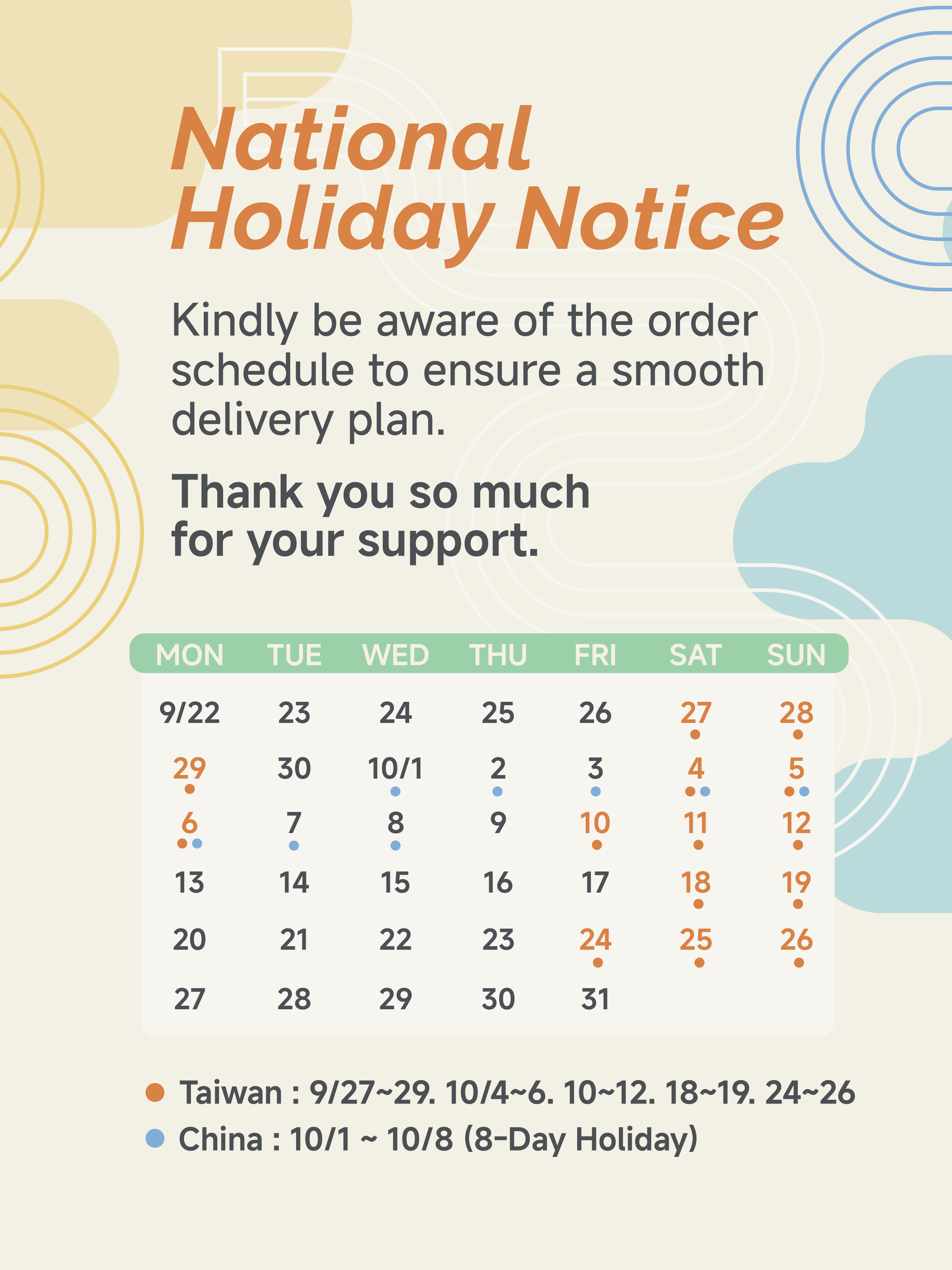 HOLIDAY NOTICE
